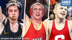 multiple time ncaa wrestling champions, who are the 4x champions, 3x champions, and 2x champions, in photo: spencer Lee (iowa), Cael Sanderson (iowa state), Kyle Dake (Cornell)