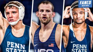 ten best penn state wrestlers of all time; in photo: zain retherford, david taylor, mark hall